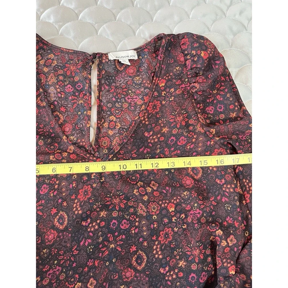 Allison Joy Evereve Tessa V Neck Puff Blouse Size XS Burgundy Autumn Moody - Picture 6 of 8